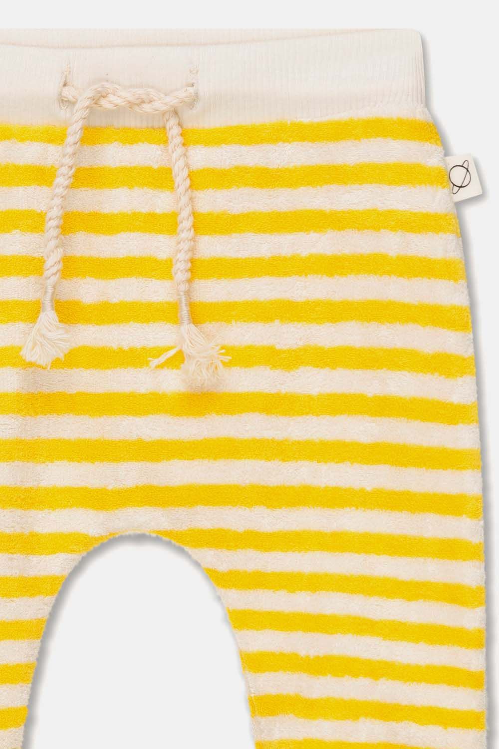 MY LITTLE COZMO TOWELING STRIPE BABY PANTS - YELLOW