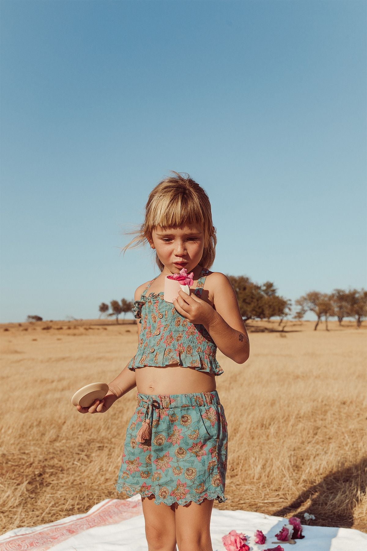 LOUISE MISHA GIRLS VALLALOID SHORTS - TURQUOISE FLOWERS