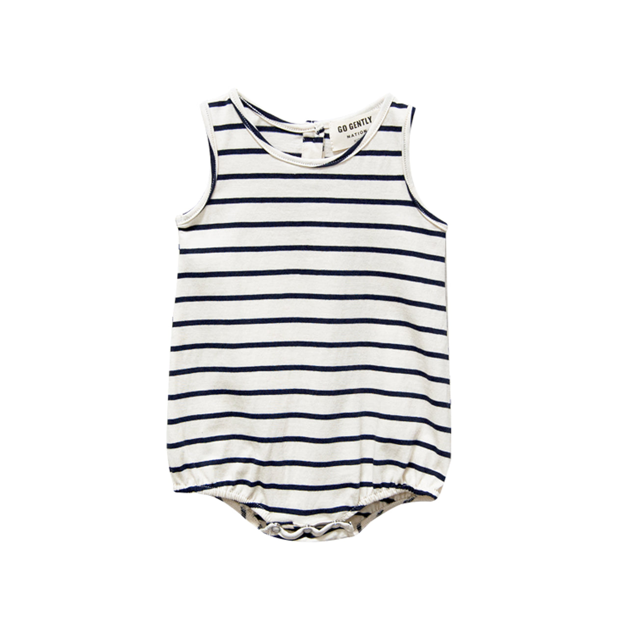 GO GENTLY NATION PRINTED JERSEY ONESIE- NAVY STRIPE