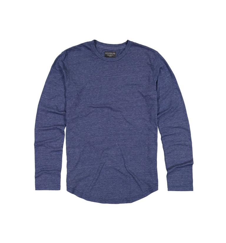 GOODLIFE LONG SLEEVE SCALLOP CREW NECK - GOODLIFE NAVY