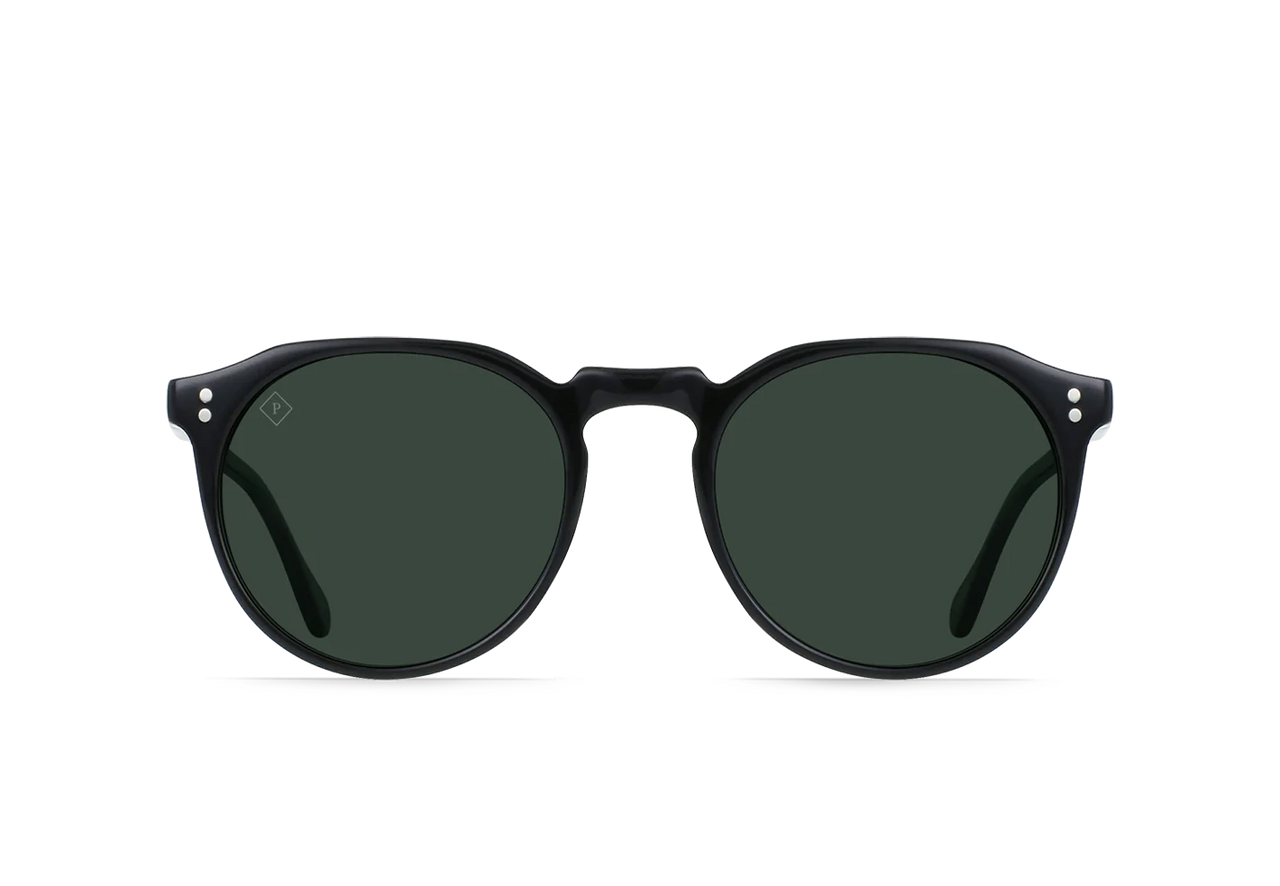 RAEN REMMY ROUND SUNGLASSES - RECYCLED BLACK / GREEN POLARIZED