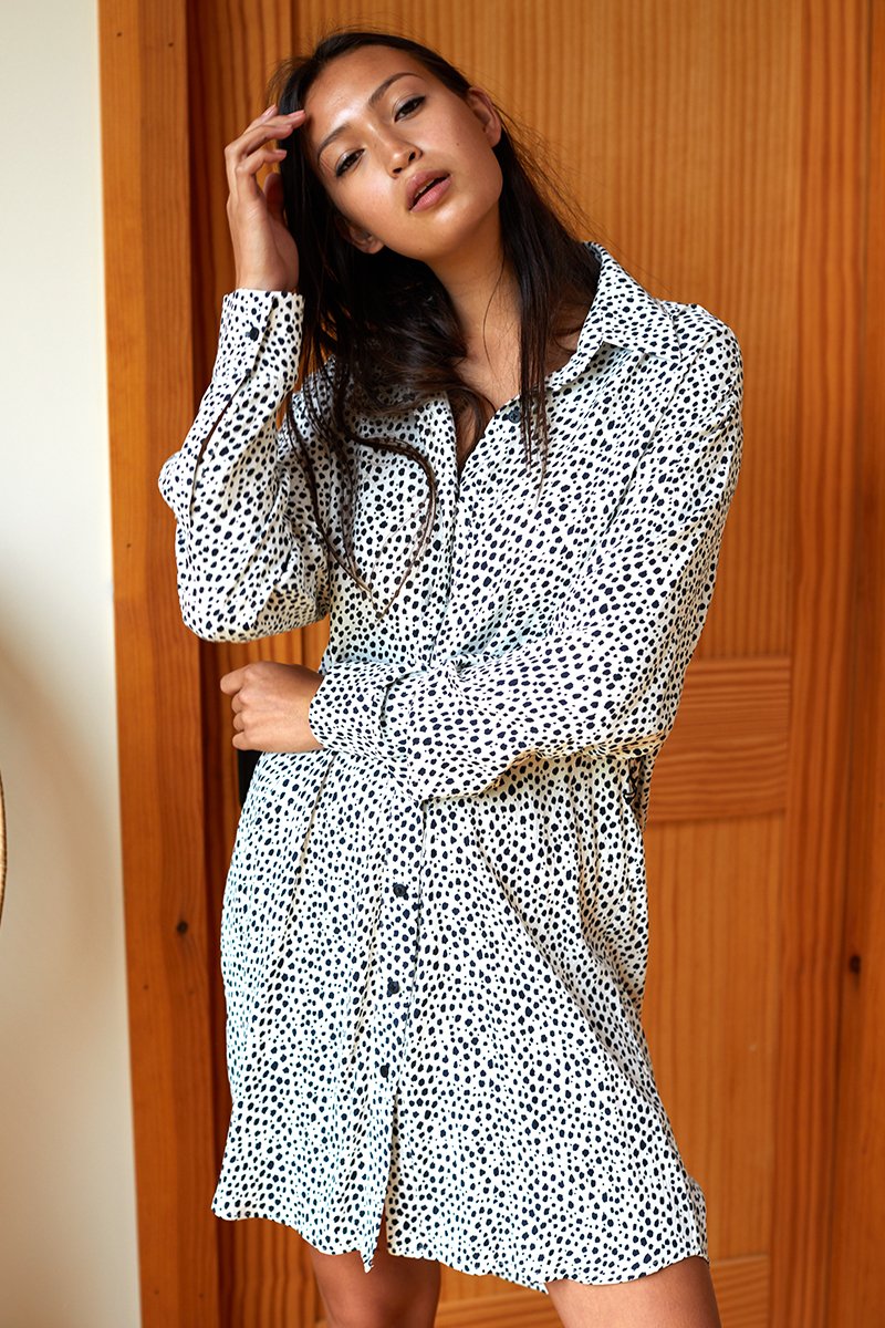 EMERSON FRY INDIA COLLECTION SHIRTDRESS- BLACK & WHITE CHEETAH