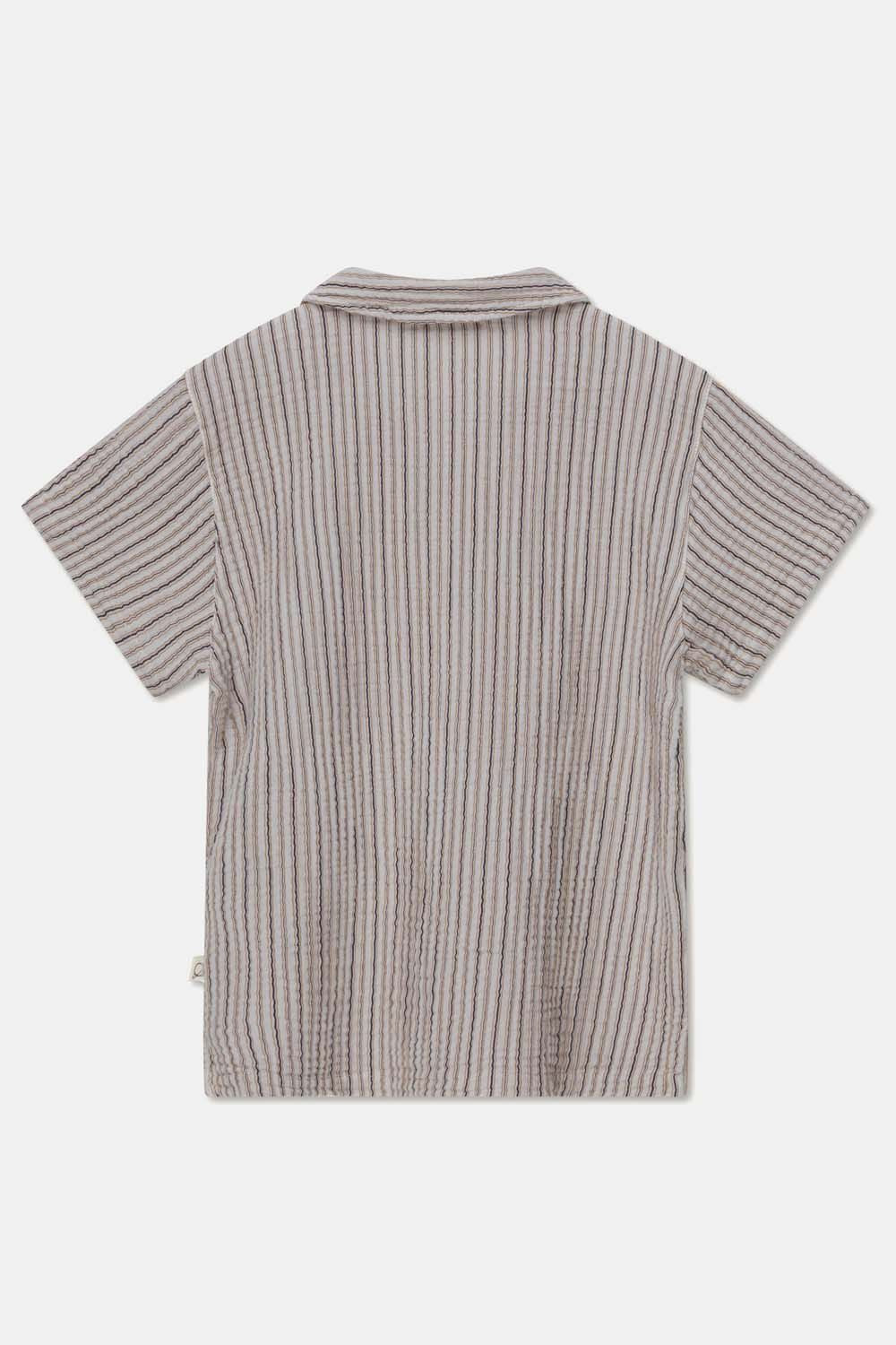 MY LITTLE COZMO GAUZE STRIPE CAMP SHIRT - SOFT GREY